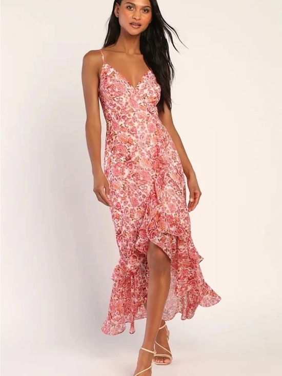 Lulus Dresses & Skirts - Lulu’s Always Enchanting pink floral metallic high low dress